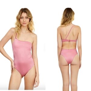 NWT Kibys Solid Rose Roxy One Piece Swimsuit One Shoulder 86173 Pink Size L